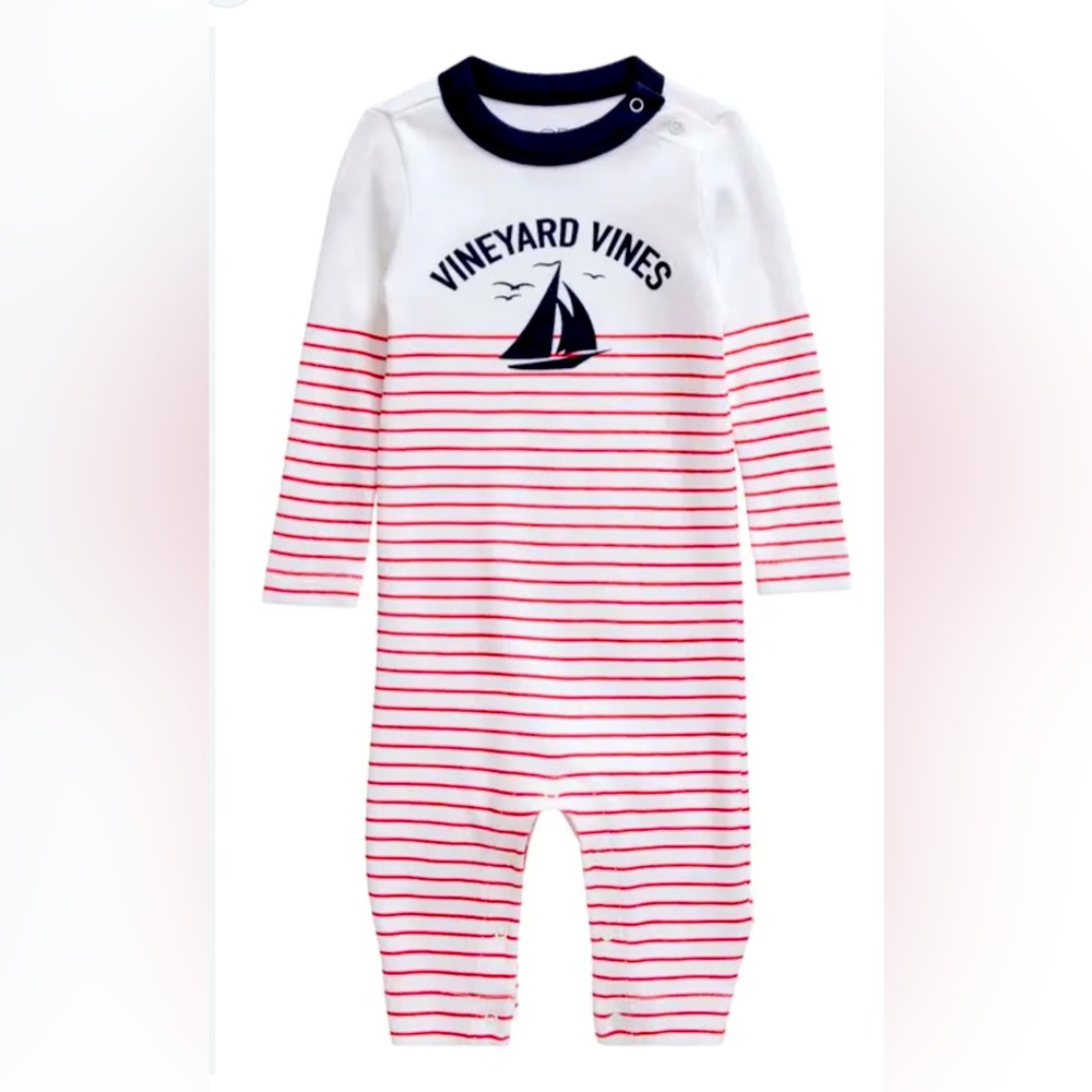 NWT Vineyard Vines Nautical Cotton Sailboat Striped Bodysuit One-Piece Romper